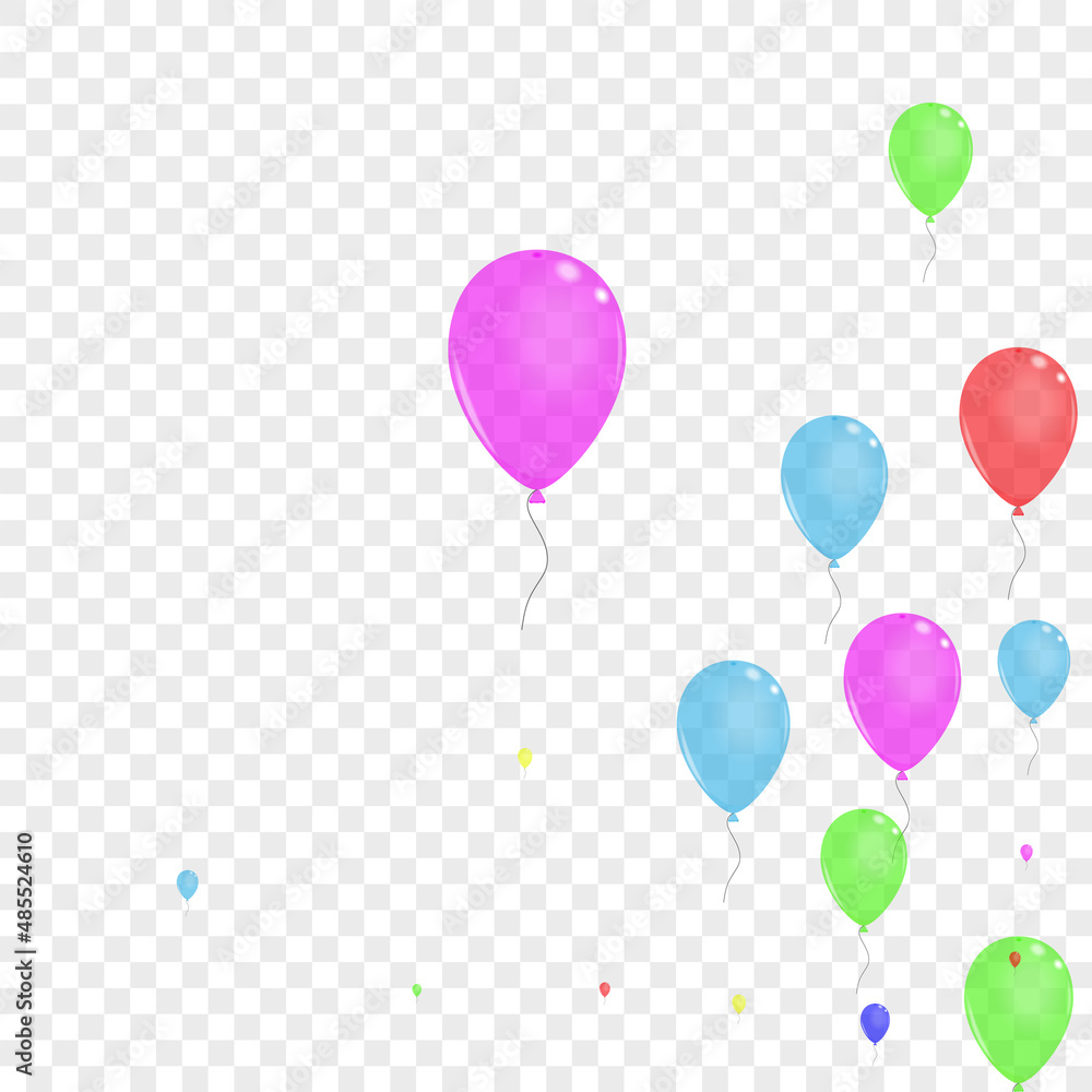 Blue Baloon Background Transparent Vector. Balloon Happy Border. Multicolor Creative. Red Toy. Balloon Party Template.