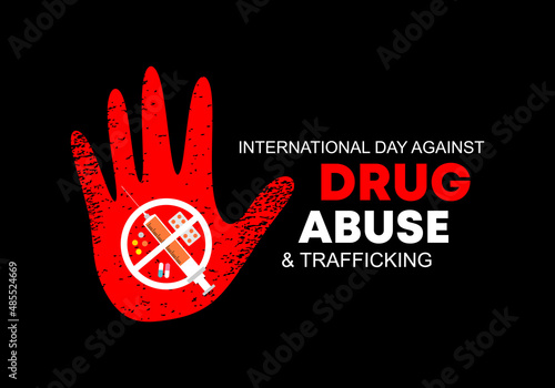 Background poster or banner for International Day against Drug Abuse isolated on black background.