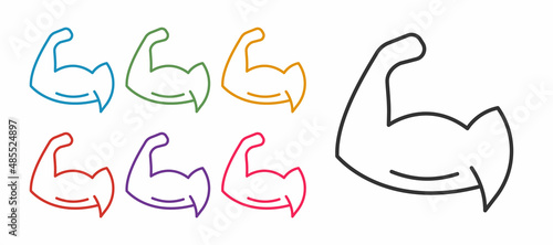 Set line Bodybuilder showing his muscles icon isolated on white background. Fit fitness strength health hobby concept. Set icons colorful. Vector