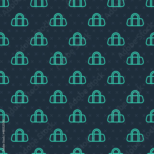Green line Sport bag icon isolated seamless pattern on blue background. Vector