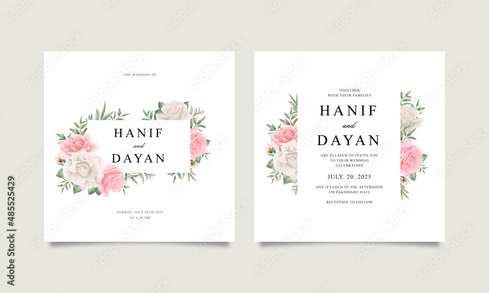 Elegant wedding invitation template set in beautiful floral watercolor