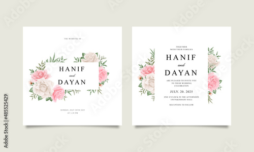 Elegant wedding invitation template set in beautiful floral watercolor