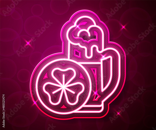 Glowing neon line Glass of beer icon isolated on red background. Happy Saint Patricks day. National Irish holiday. Vector