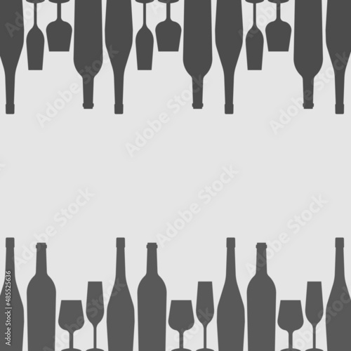 Wine bottles and glasses silhouette blank copy space frame vector squared background