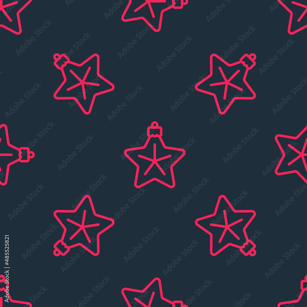 Red line Christmas star icon isolated seamless pattern on black background. Merry Christmas and Happy New Year. Vector Red line Christmas star icon isolated seamless pattern on black background. Merry Christmas and Happy New Year. Vector