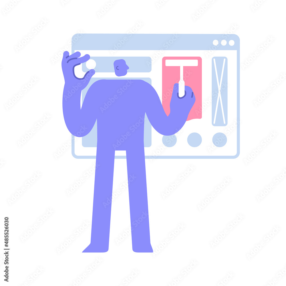 Modern character working on ui ux design project. website and app design and development. Business Concept illustration with man taking part in business activities