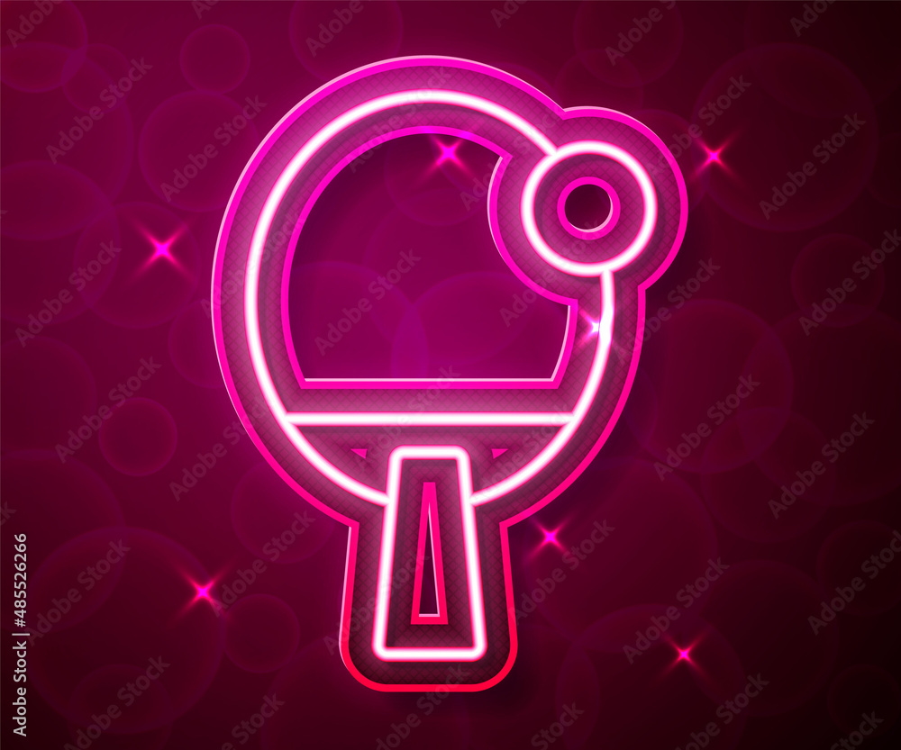 Glowing neon line Racket for playing table tennis icon isolated on red background. Vector Glowing neon line Racket for playing table tennis icon isolated on red background. Vector