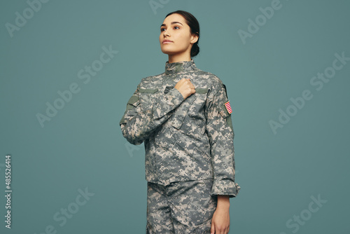 Army soldier swearing an oath in a studio photo