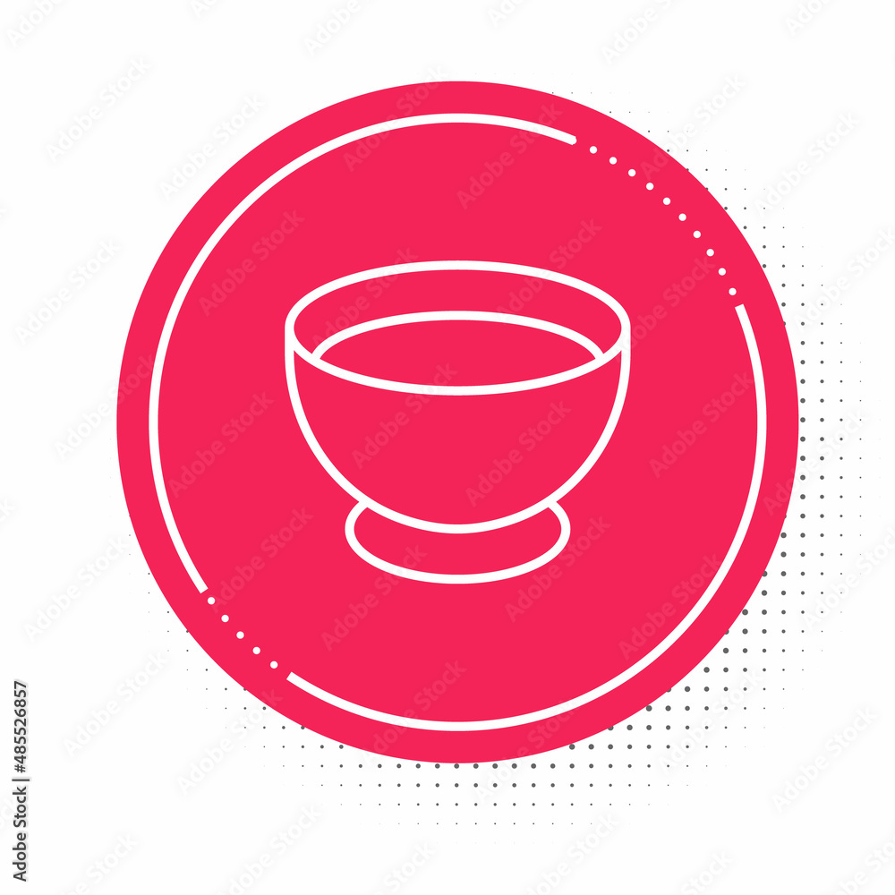 White line Soy sauce in bowl icon isolated on white background. Red circle button. Vector White line Soy sauce in bowl icon isolated on white background. Red circle button. Vector