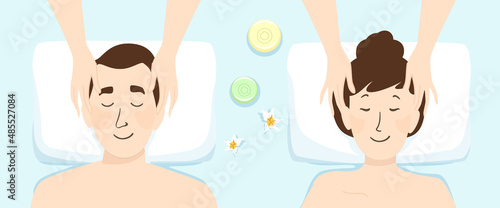 Couple Man Girl Massage Together Spa Illustration