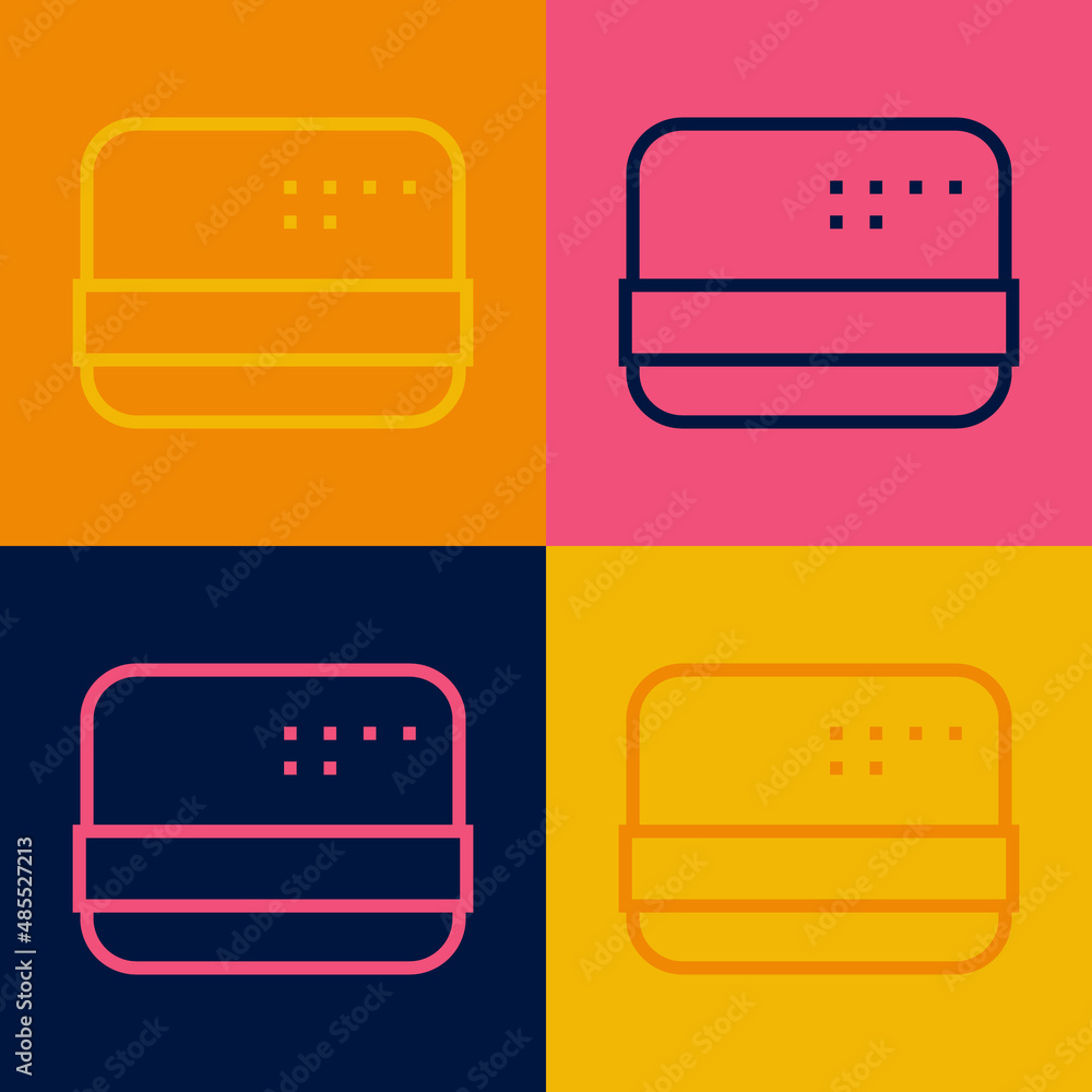 Pop art line Credit card icon isolated on color background. Online payment. Cash withdrawal. Financial operations. Shopping sign. Vector Pop art line Credit card icon isolated on color background. Online payment. Cash withdrawal. Financial operations. Shopping sign. Vector