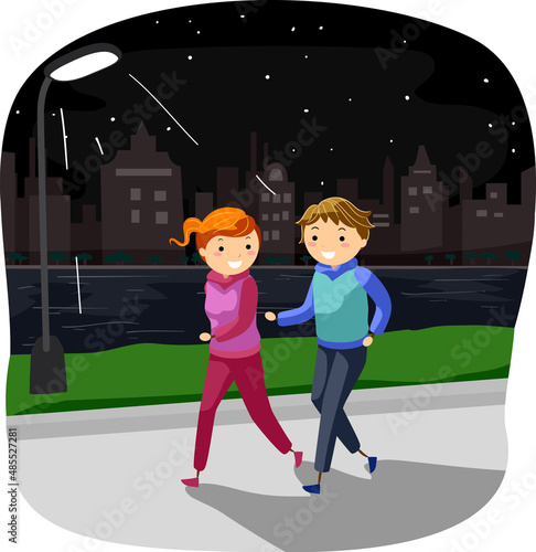 Stickman Couple Night Park ...