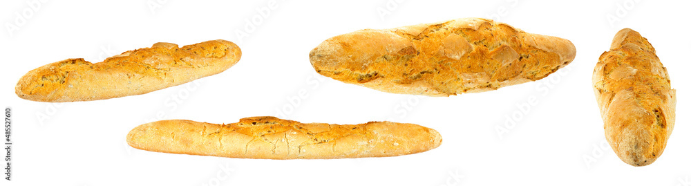 French baguettes from different angles isolated on white