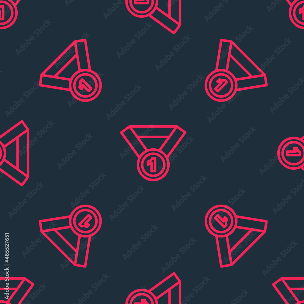 Red line Medal icon isolated seamless pattern on black background. Winner symbol. Vector Red line Medal icon isolated seamless pattern on black background. Winner symbol. Vector