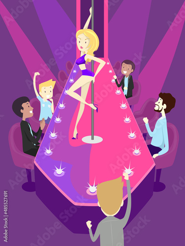 Men Girl Strip Club Stage Dancer Illustration