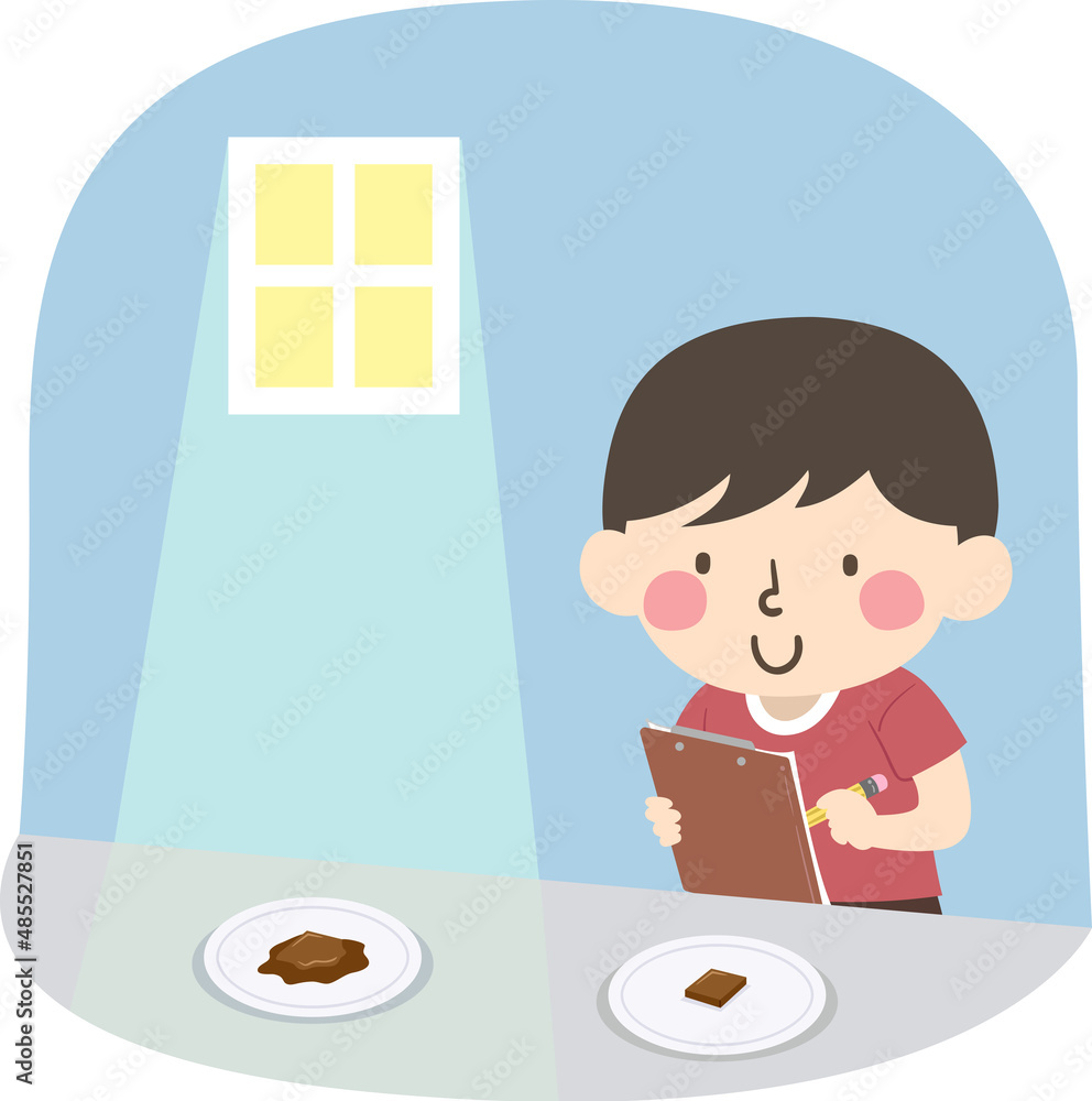 Kid Boy Observe Melting Chocolate Illustration Kid Boy Observe Melting Chocolate Illustration