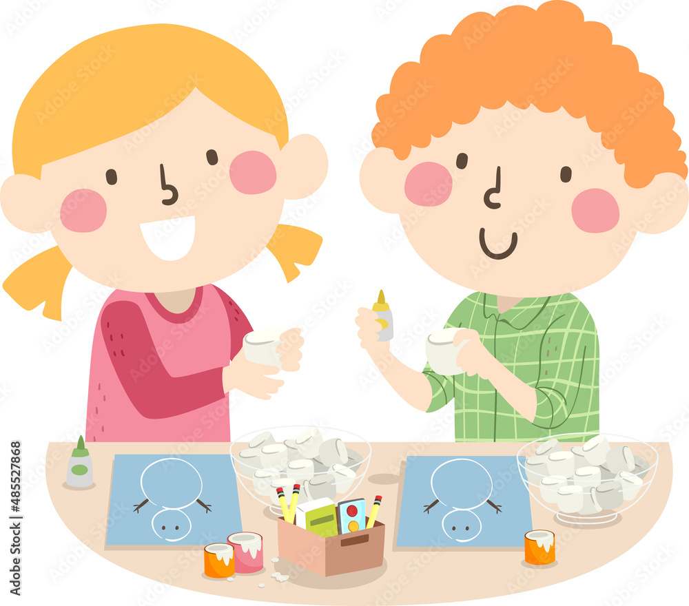Kids School Marshmallow Snowman Illustration Kids School Marshmallow Snowman Illustration