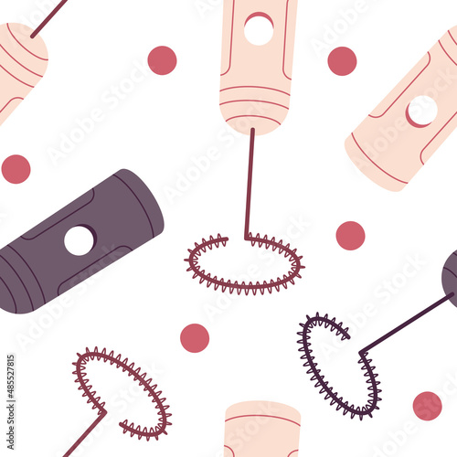 Handheld milk frother vector cartoon seamless pattern background for wallpaper, wrapping, packing, and backdrop.