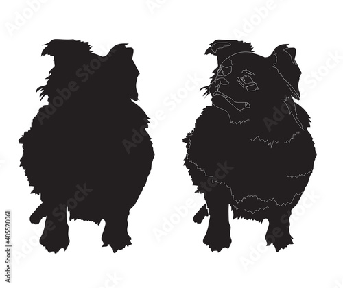 Illustration, silhouette Pekingese dog (Canis lupus familiaris). In a sitting position, head facing up.