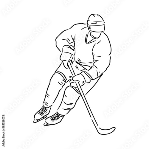 Ice hockey player, isolated vector silhouette, ink drawing