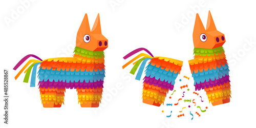 Pinata for a birthday. Corrugated paper toy with sweets or a surprise inside. Vector cartoon illustration