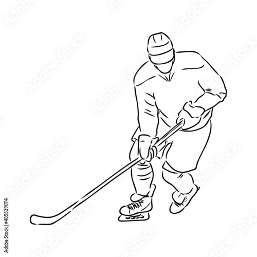 Ice hockey player, isolated vector silhouette, ink drawing
