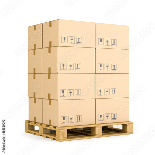 Stack of cardboard boxes on wooden pallet