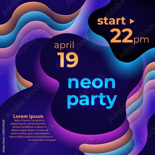 Abstract neon glow background. 3d relief backlight. Smooth shapes gradient neon back light. Colored led backlighting. Colorful banner, poster template. Copy space, place for text. Vector illustration