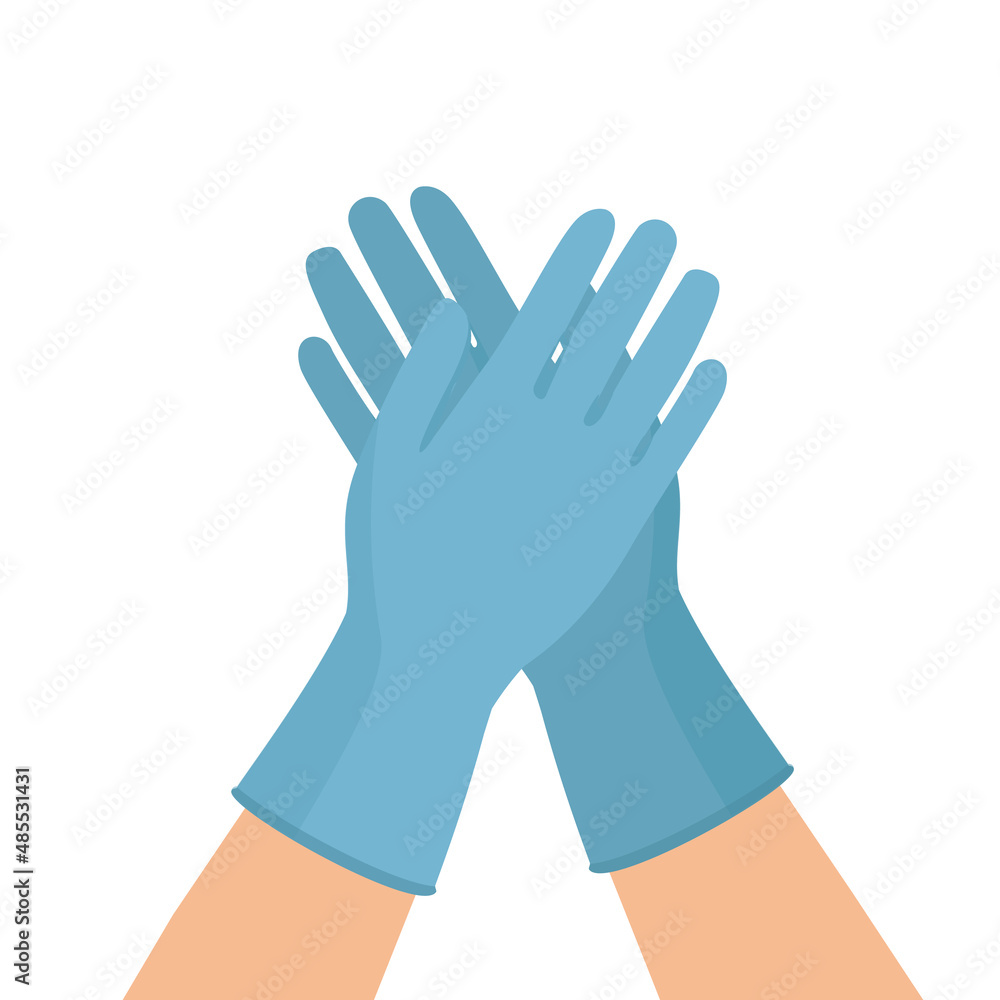 Obraz premium Hands putting on protective blue gloves