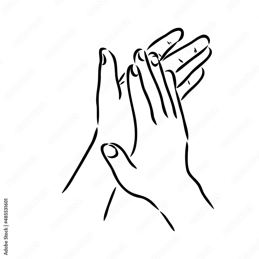 Obraz premium Applause clapping hands engraving vector illustration. Scratch board style imitation. Hand drawn image.