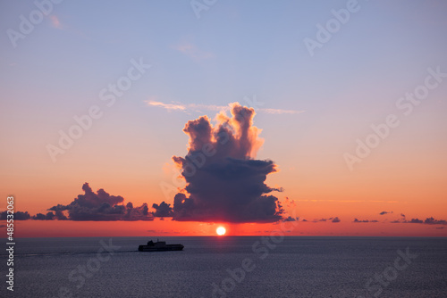 big ship on sunset