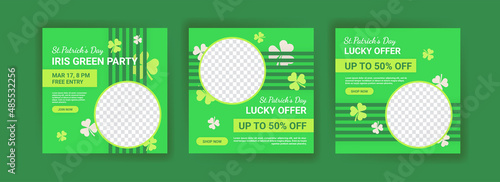 Collections of social media post templates for St.Patrick's Day, sales promotions on St. Patrick's day and have a lucky day.