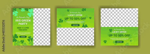 Collections of social media post templates for St.Patrick's Day, sales promotions on St. Patrick's day and have a lucky day.