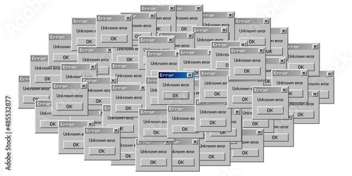 Cloud of error dialog boxes, retro OS user interface