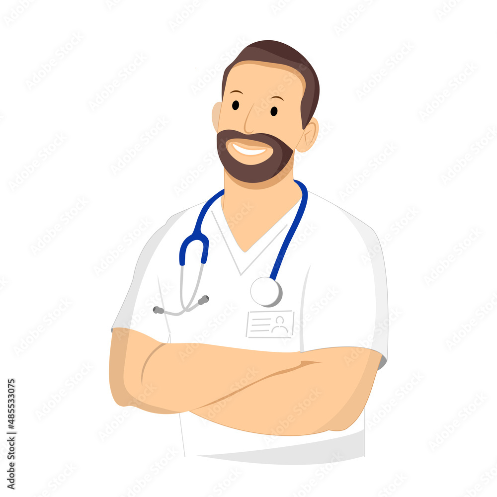 Smiling doctor with stethoscope in white medical uniform	