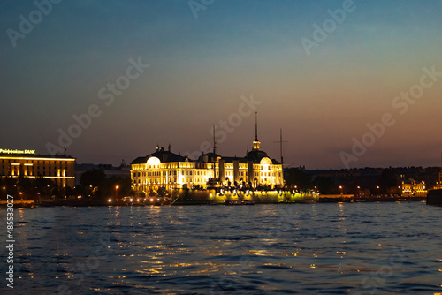 night view of illuminated The Nakhimov Naval School in Saint Petersburg, Russia photo