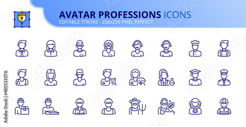 Simple set of outline icons about avatar professions.