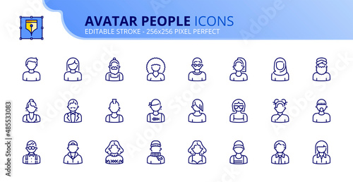 Simple set of outline icons about avatar people.