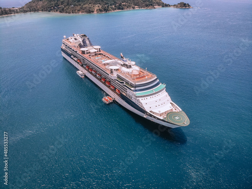 Top view of the beautiful cruise liner, the deck, equipment, helideck  recreation concept. © Semachkovsky 