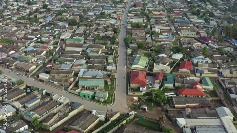 Aerial view cityscape of Lusaka Zambia. Architecture of African houses and neighborhoods with one-story houses in downtown town. Aerial view cityscape of Lusaka Zambia. Architecture of African houses and neighborhoods with one-story houses in downtown town.