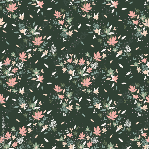 Seamless floral pattern, vector seamless background with spring flowers. Orga...