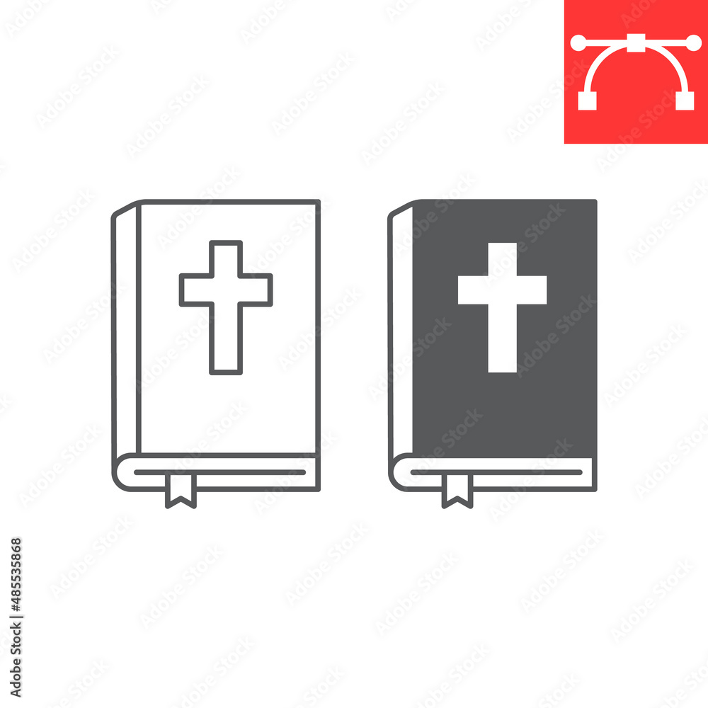 Fototapeta premium Bible line and glyph icon, book and pray, holy bible vector icon, vector graphics, editable stroke outline sign, eps 10.