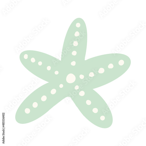 Starfish  Flat Graphic Clipart. Sea mollusk. Wild sea nature. Drawing for children  cute children s illustration. Isolated on white. Green pastel Sea Star.