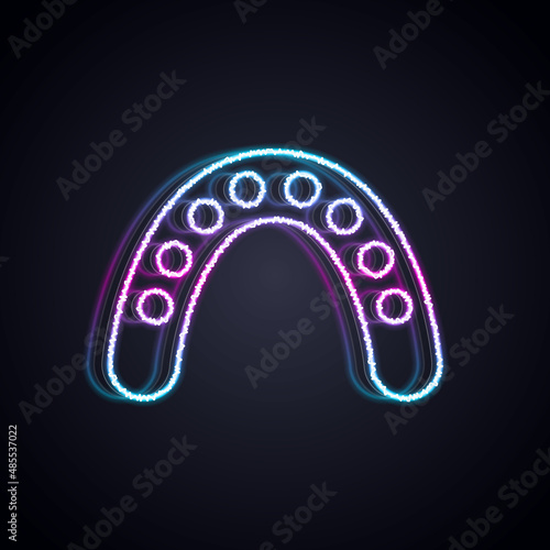 Glowing neon line Mouth guard boxer icon isolated on black background. Vector