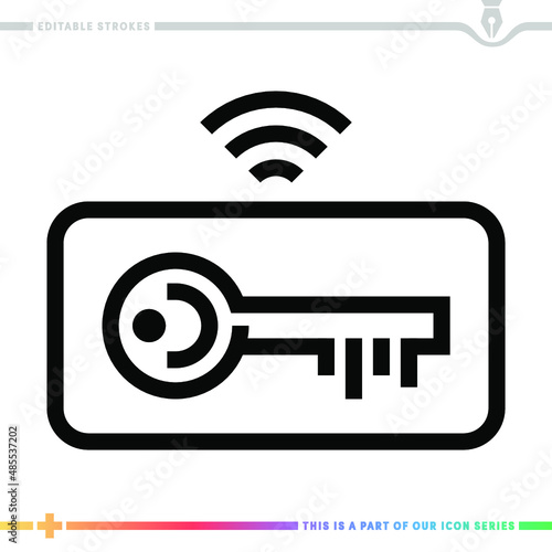 Line icon for wireless key card illustrations with editable strokes. This vector graphic has customizable stroke width.