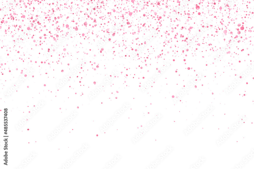 Pink glitter falling confetti on white background. Vector