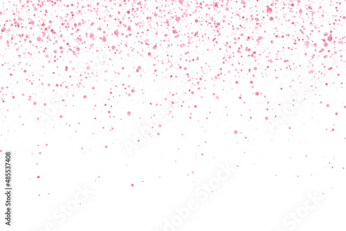 Pink glitter falling confetti on white background. Vector