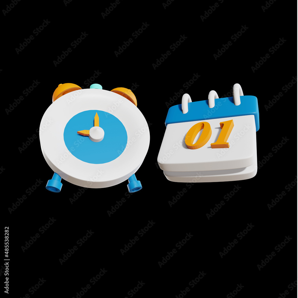 3d render icon alarm and calendar 3d render icon alarm and calendar