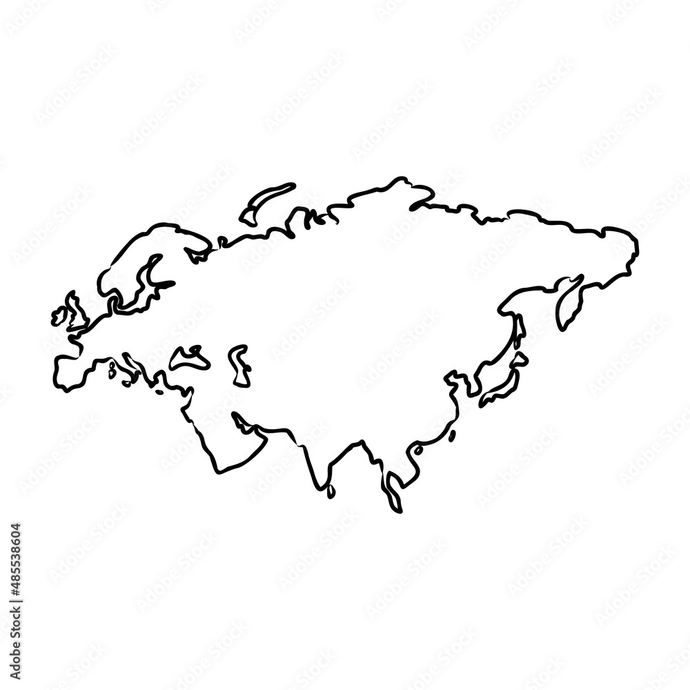 rough silhouette of Europe and Asia, continent isolated on white vector illustration