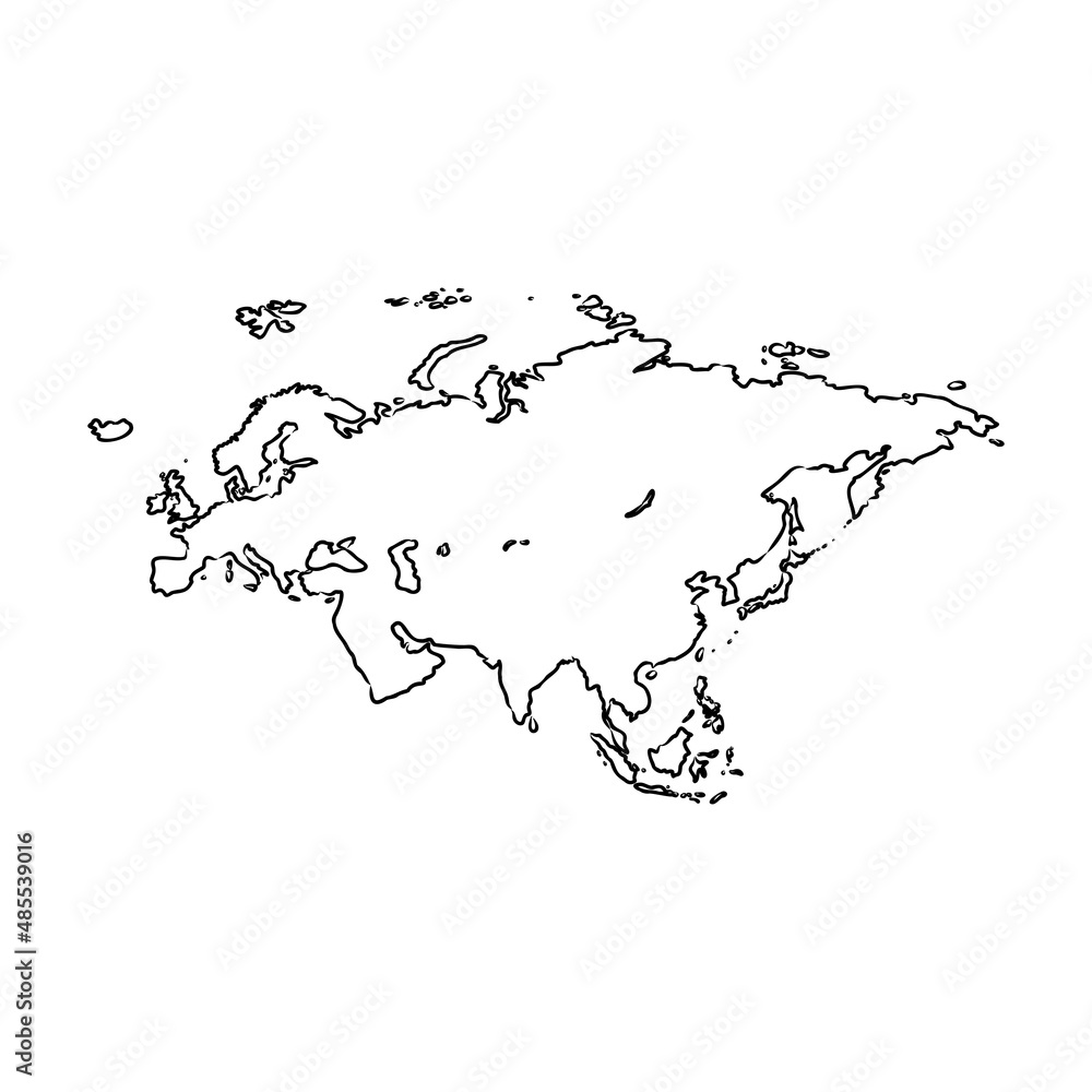 rough silhouette of Europe and Asia, continent isolated on white vector